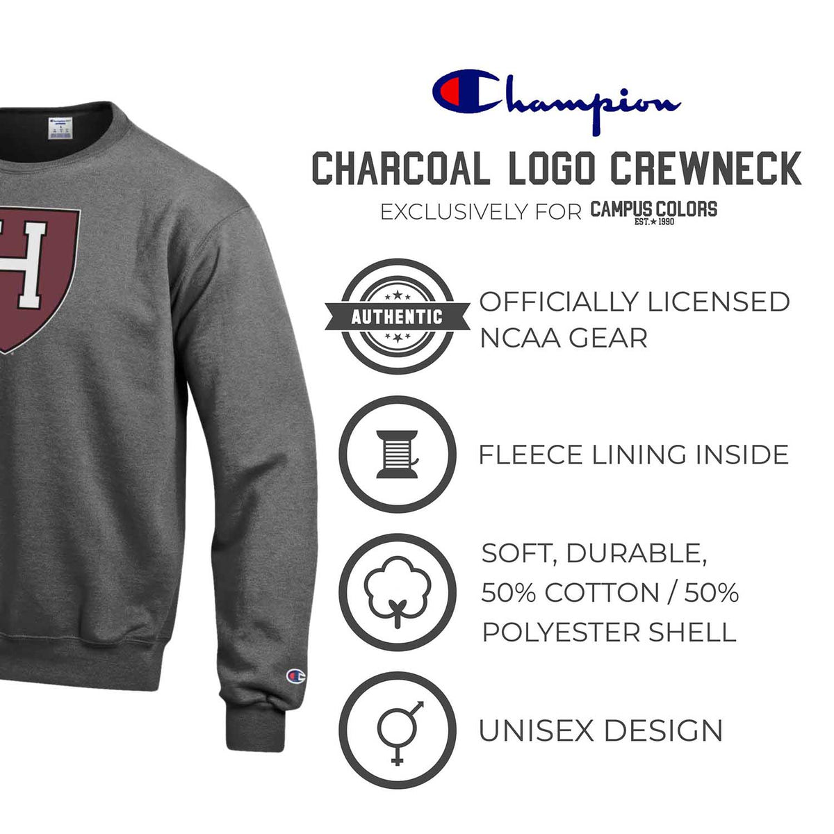 Harvard Crimson Adult Mascot Fleece Crewneck - Charcoal