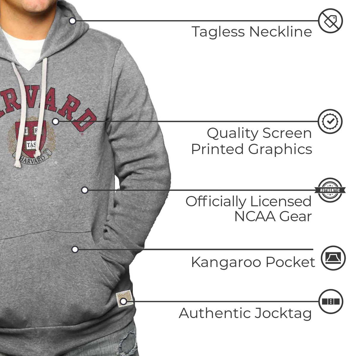 Harvard Crimson College Gray University Seal Hooded Sweatshirt - Gray
