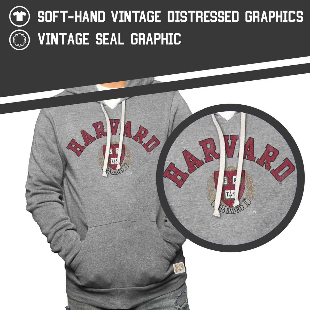 Harvard Crimson College Gray University Seal Hooded Sweatshirt - Gray