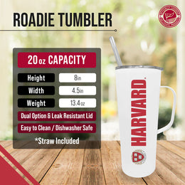 Harvard Crimson NCAA Stainless Steel 20oz Roadie With Handle & Dual Option Lid With Straw - White