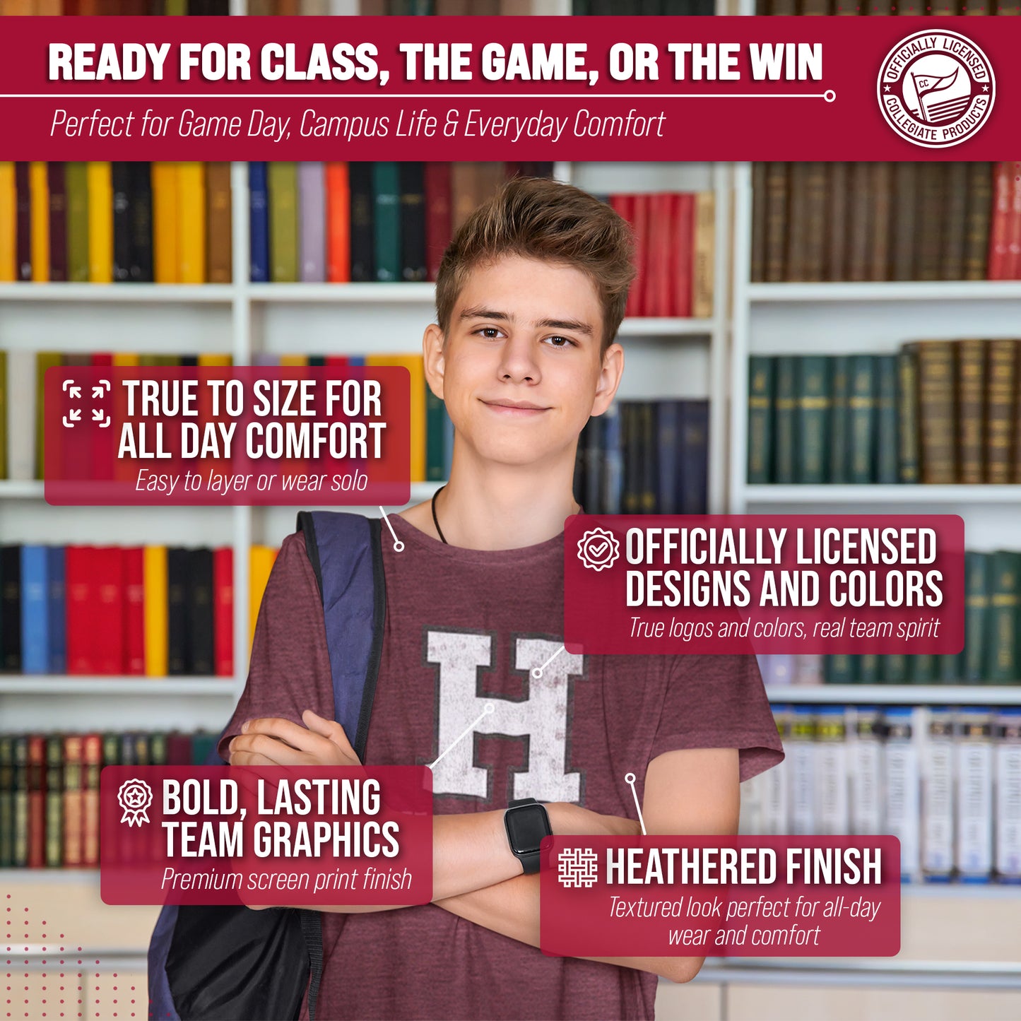 Harvard Crimson Adult MVP Heathered Cotton Blend T-Shirt - Maroon