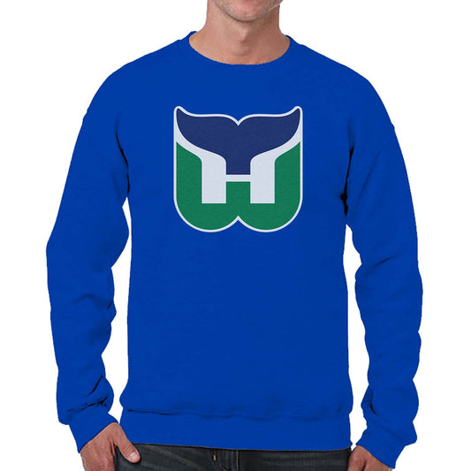 Hartford Whalers Adult NHL Retro Logo Hockey Fleece Crewneck Sweatshirt - Royal Heather
