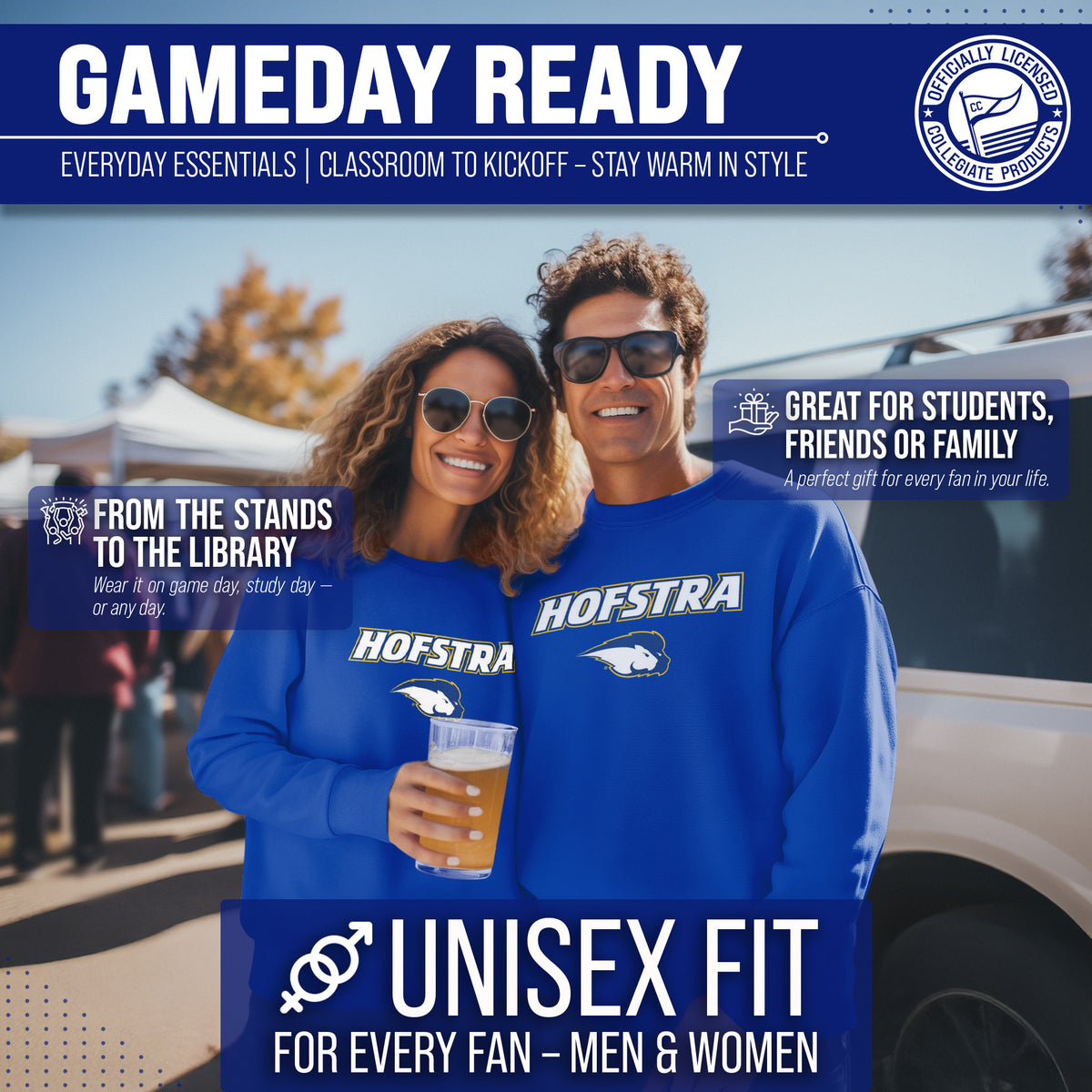 Hofstra Pride Adult Arch & Logo Soft Style Gameday Crewneck Sweatshirt - Royal