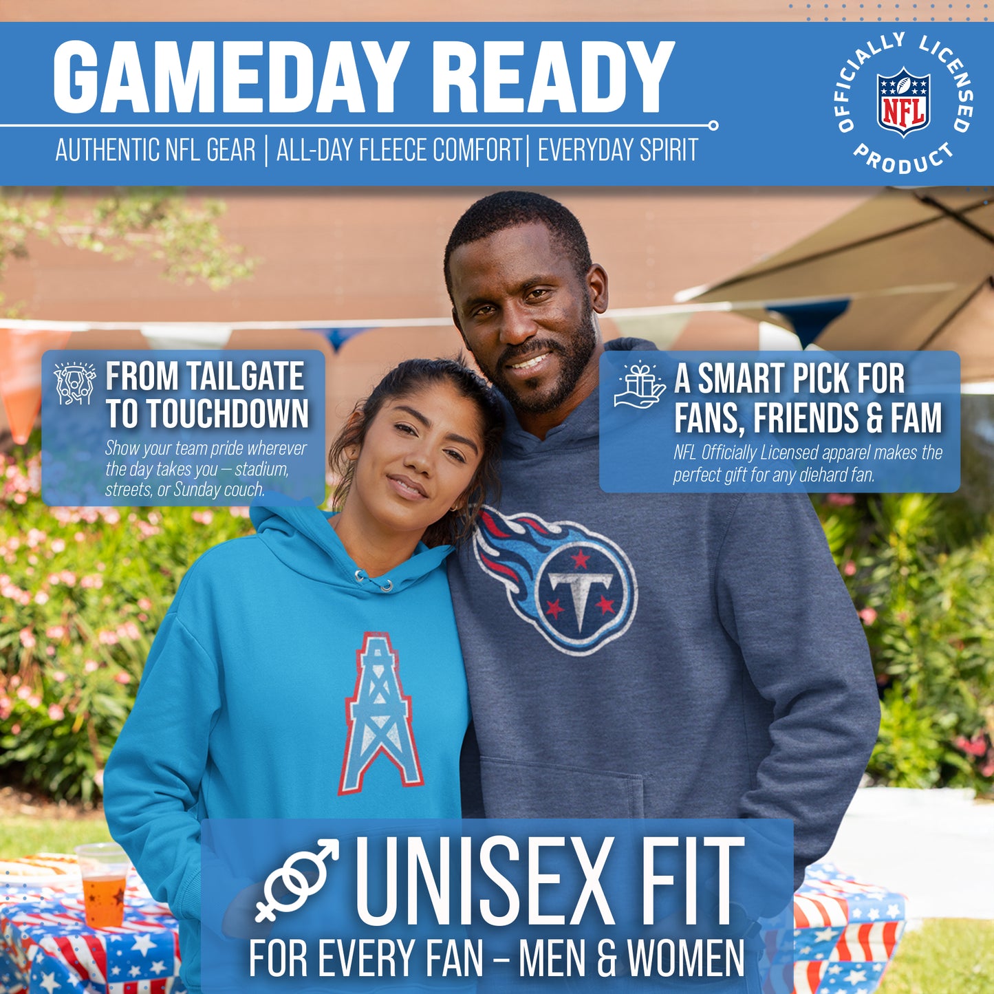 Houston Oilers NFL Adult Unisex Modern Throwback Ultra Soft Fleece Hooded Sweatshirt - Light Blue