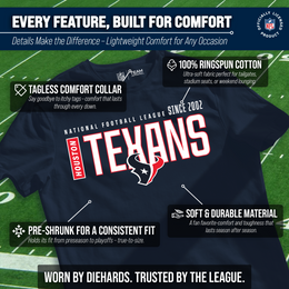 Houston Texans NFL Adult Modern Endzone Tag-Less T-Shirt - Navy