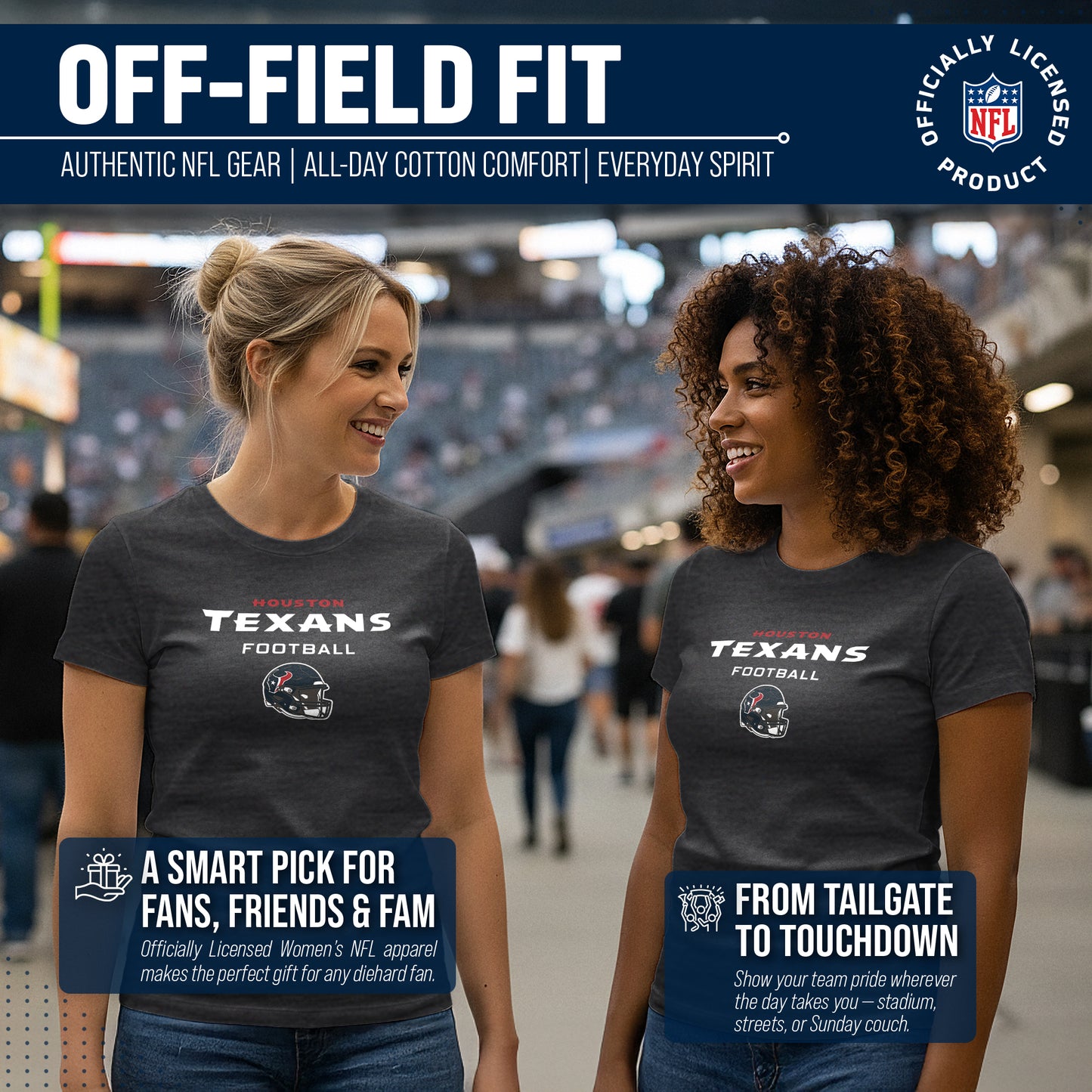 Houston Texans Women's NFL Football Helmet Short Sleeve Tagless T-Shirt - Charcoal