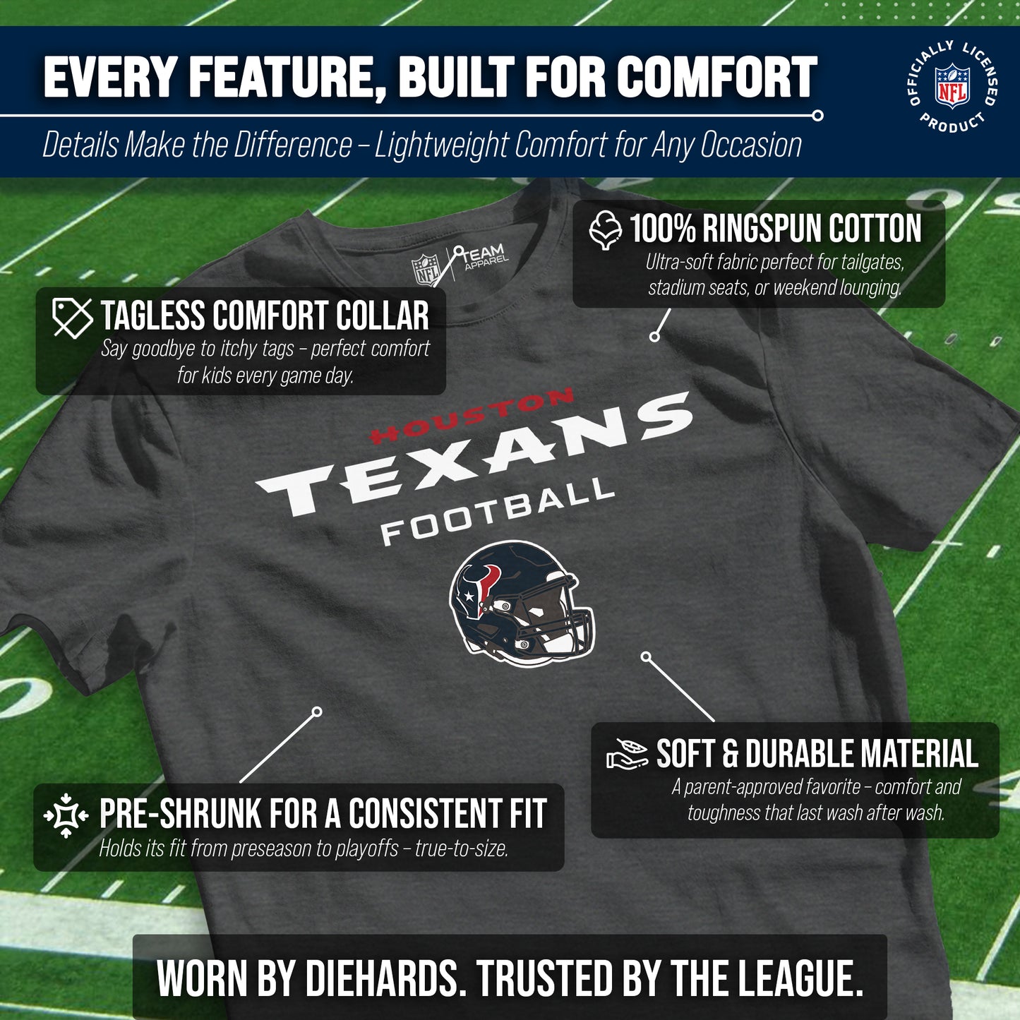 Houston Texans NFL Youth Football Helmet Tagless T-Shirt - Charcoal