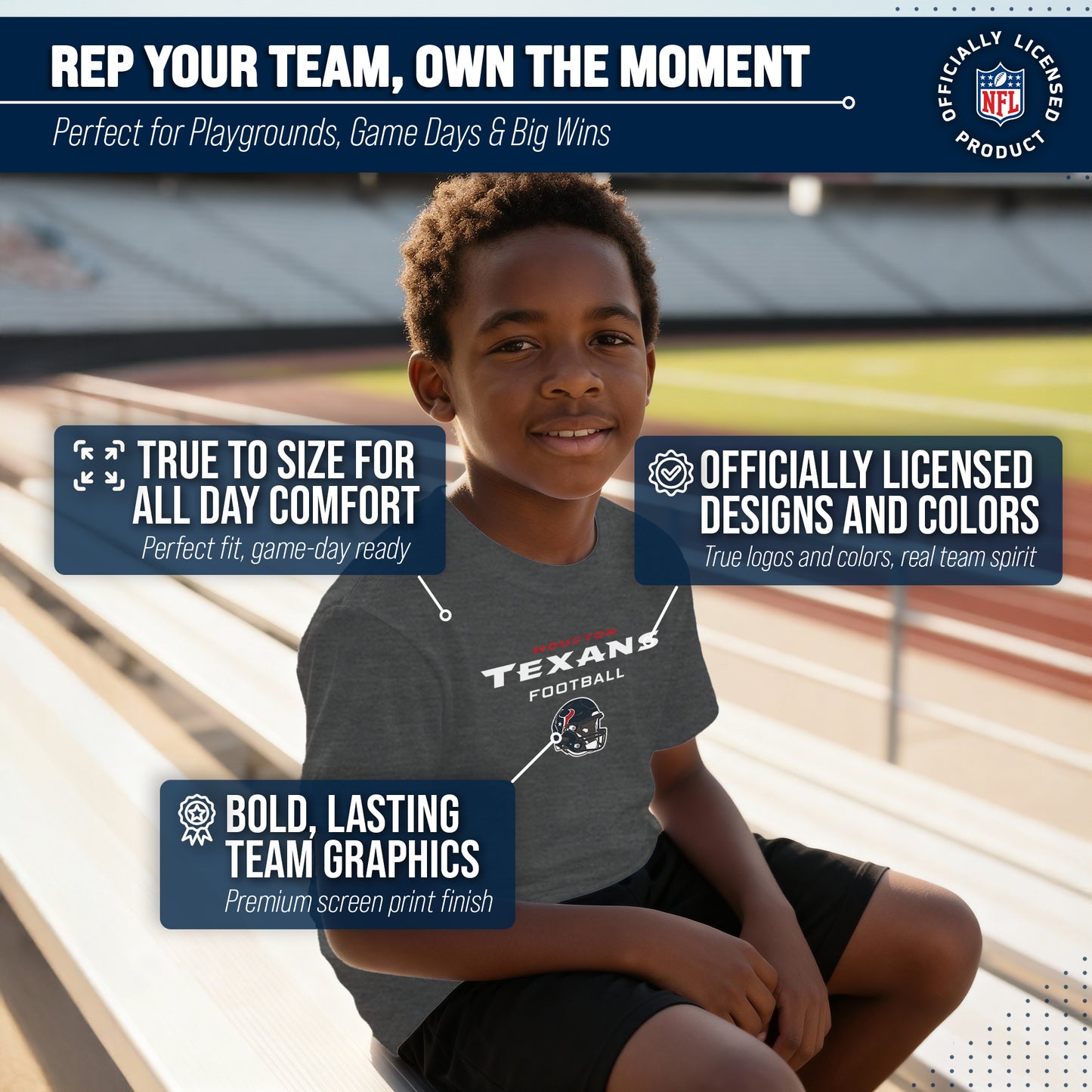 Houston Texans NFL Youth Football Helmet Tagless T-Shirt - Charcoal