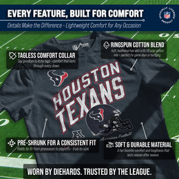 Houston Texans NFL Adult Distressed Helmet Tag-Less T-Shirt - Navy Heather