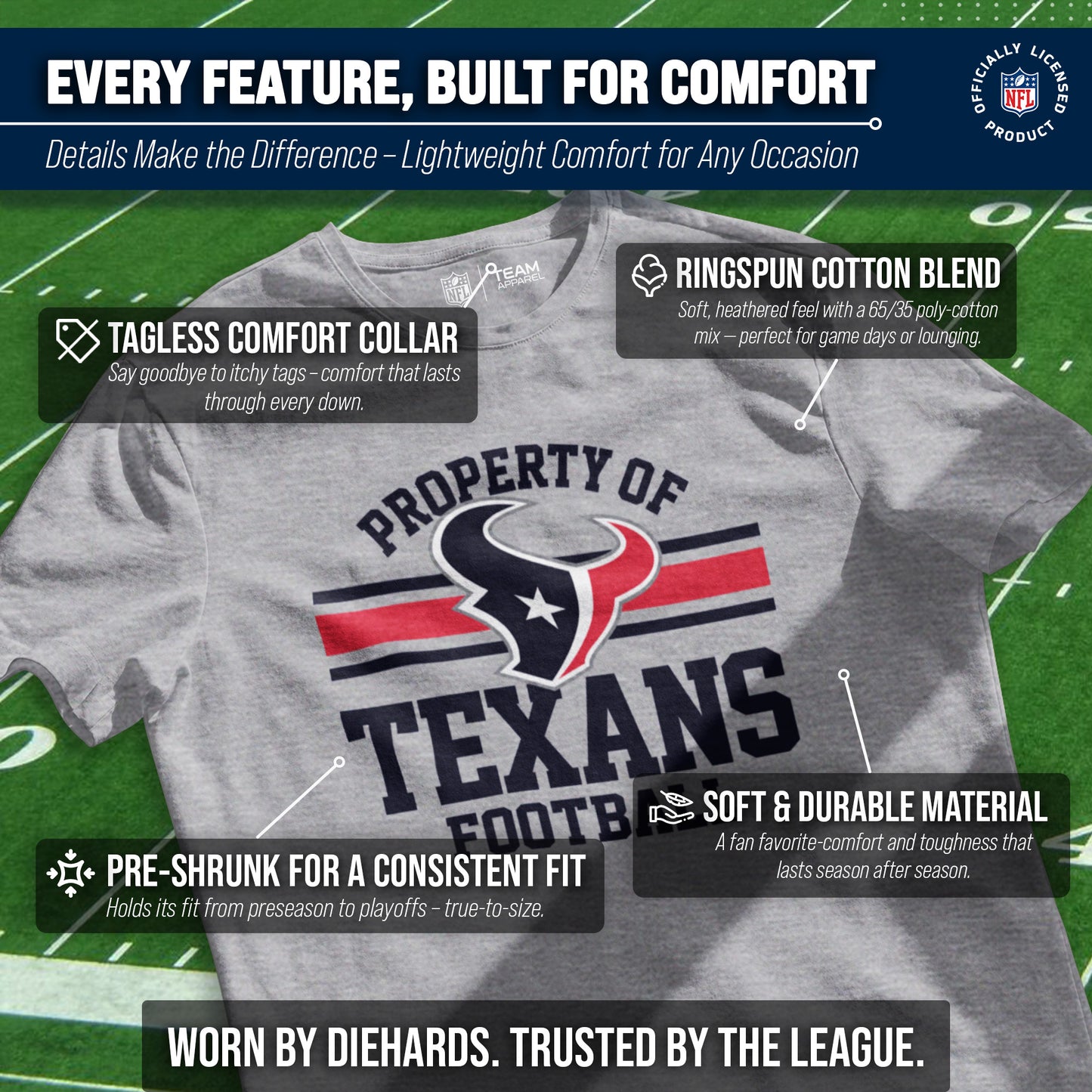 Houston Texans NFL Adult Property Of T-Shirt - Sport Gray