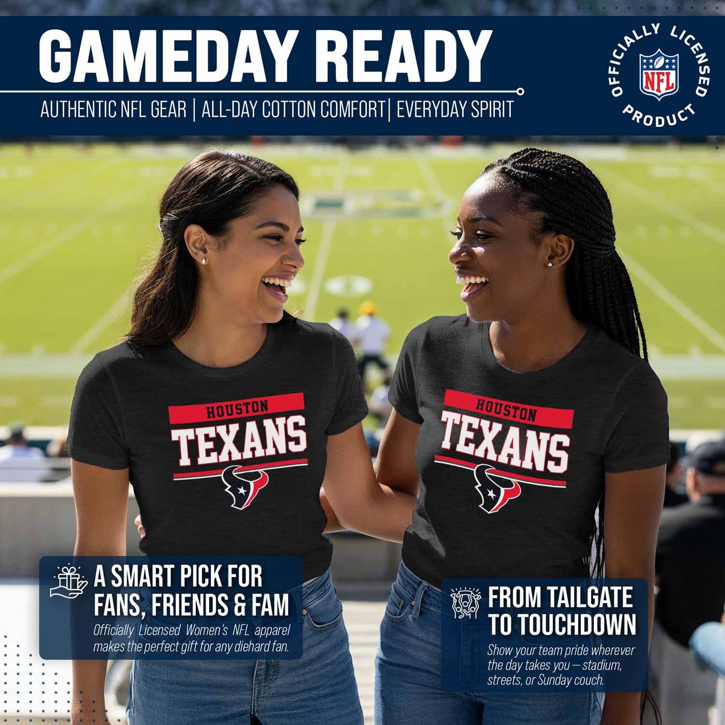Houston Texans NFL Women's Team Block Charcoal Tagless T-Shirt - Charcoal