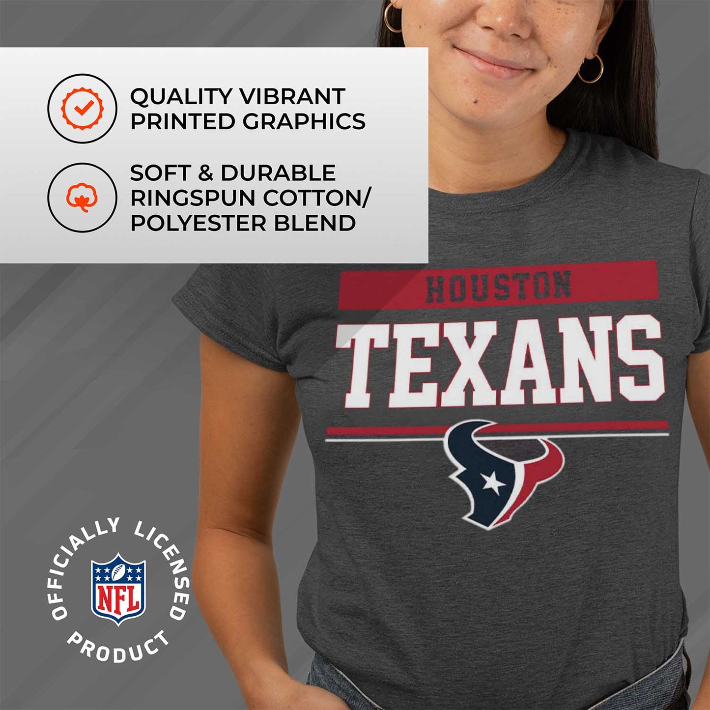 Houston Texans NFL Women's Team Block Plus Sized Relaxed Fit T-Shirt - Charcoal