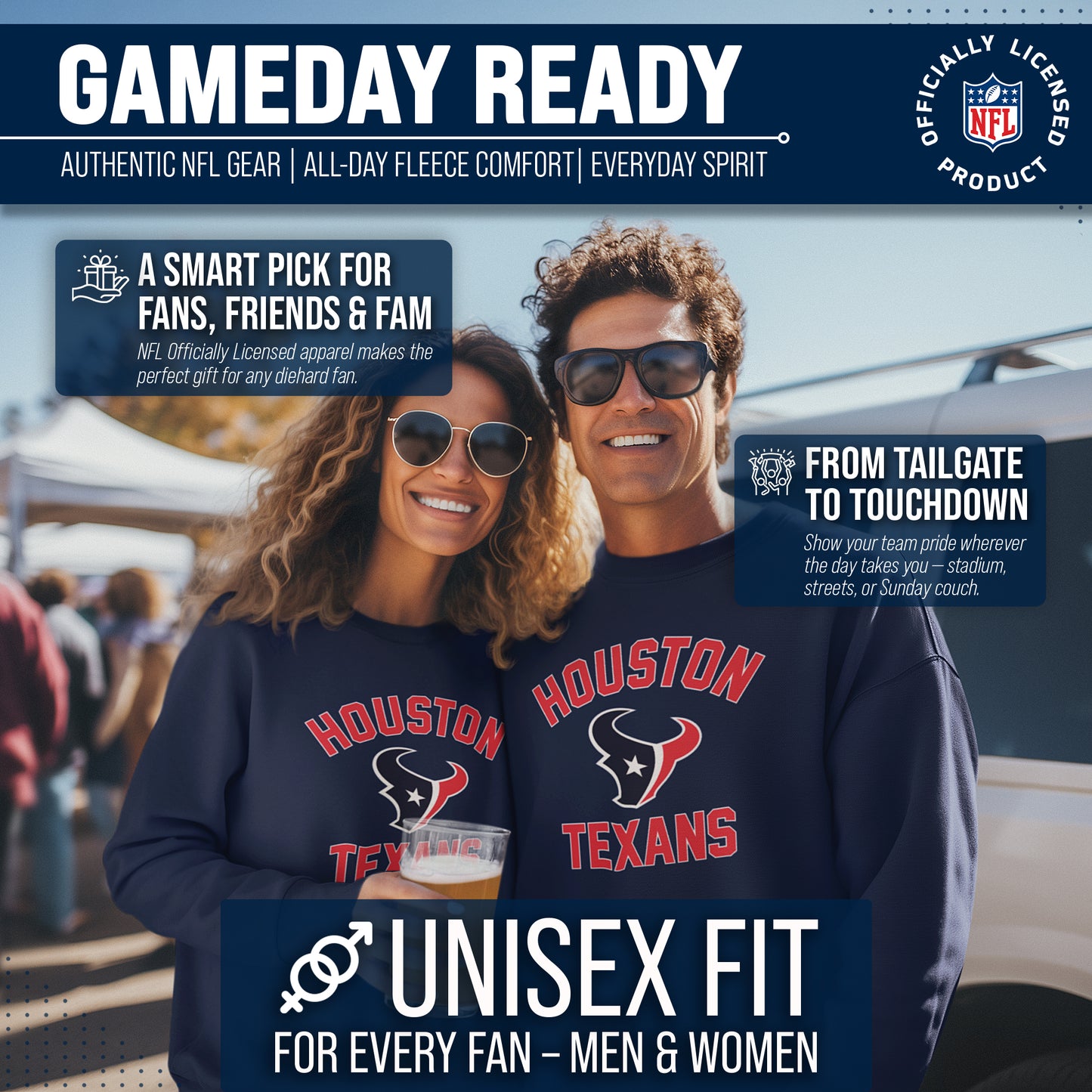 Houston Texans NFL Adult Gameday Football Crewneck Sweatshirt - Navy