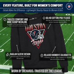 Houston Texans NFL Womens Retro Triangle French Terry Slouchy Top- Raglan Sleeves - Heather Charcoal