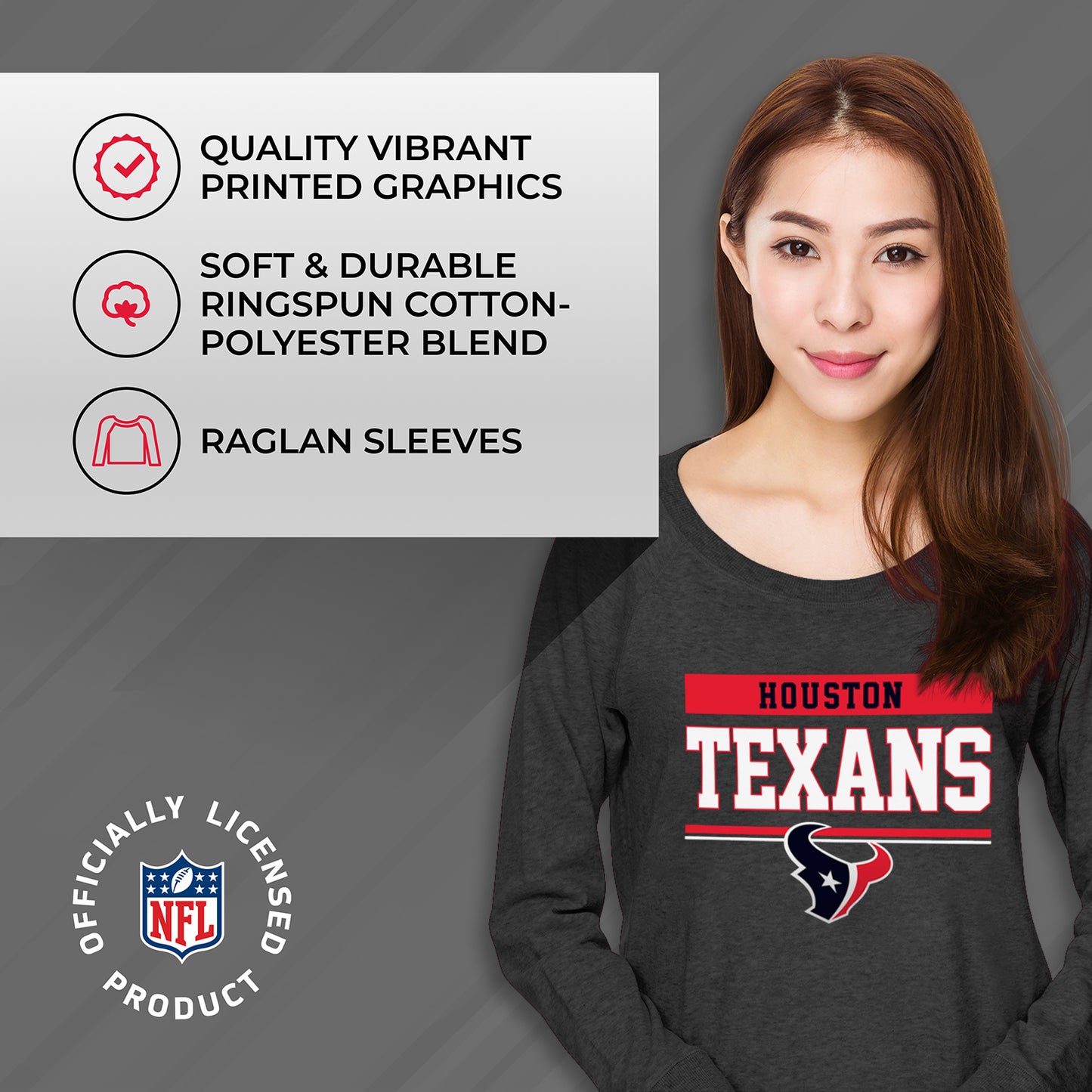 Houston Texans NFL Womens Team Block French Terry Slouchy Top - Charcoal