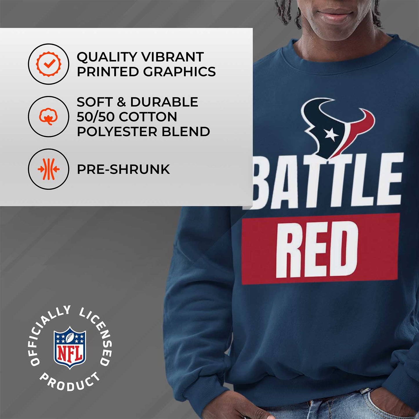 Houston Texans NFL Adult Slogan Crewneck Sweatshirt - Navy