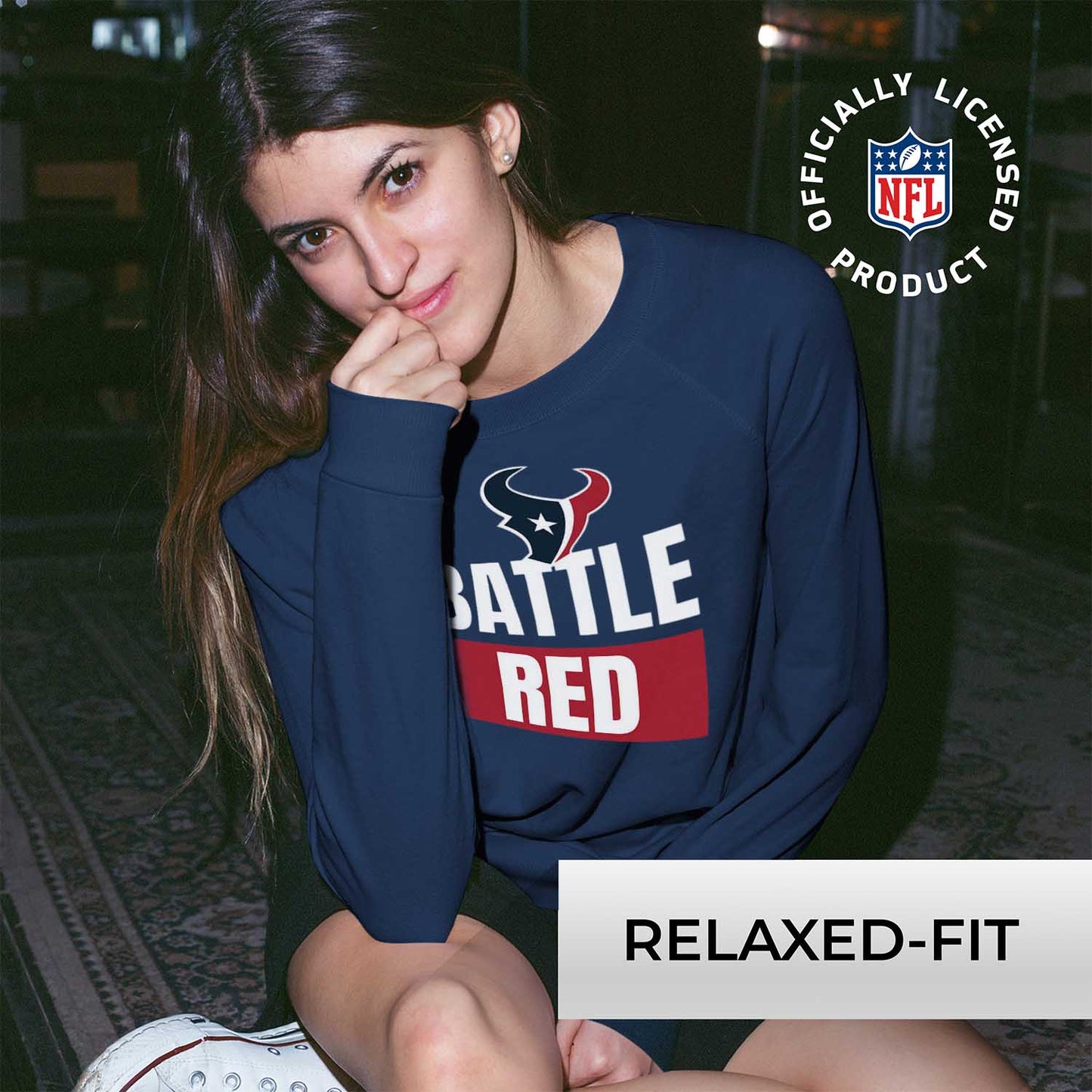 Houston Texans NFL Womens Plus Size Team Slogan Crew Neck - Navy