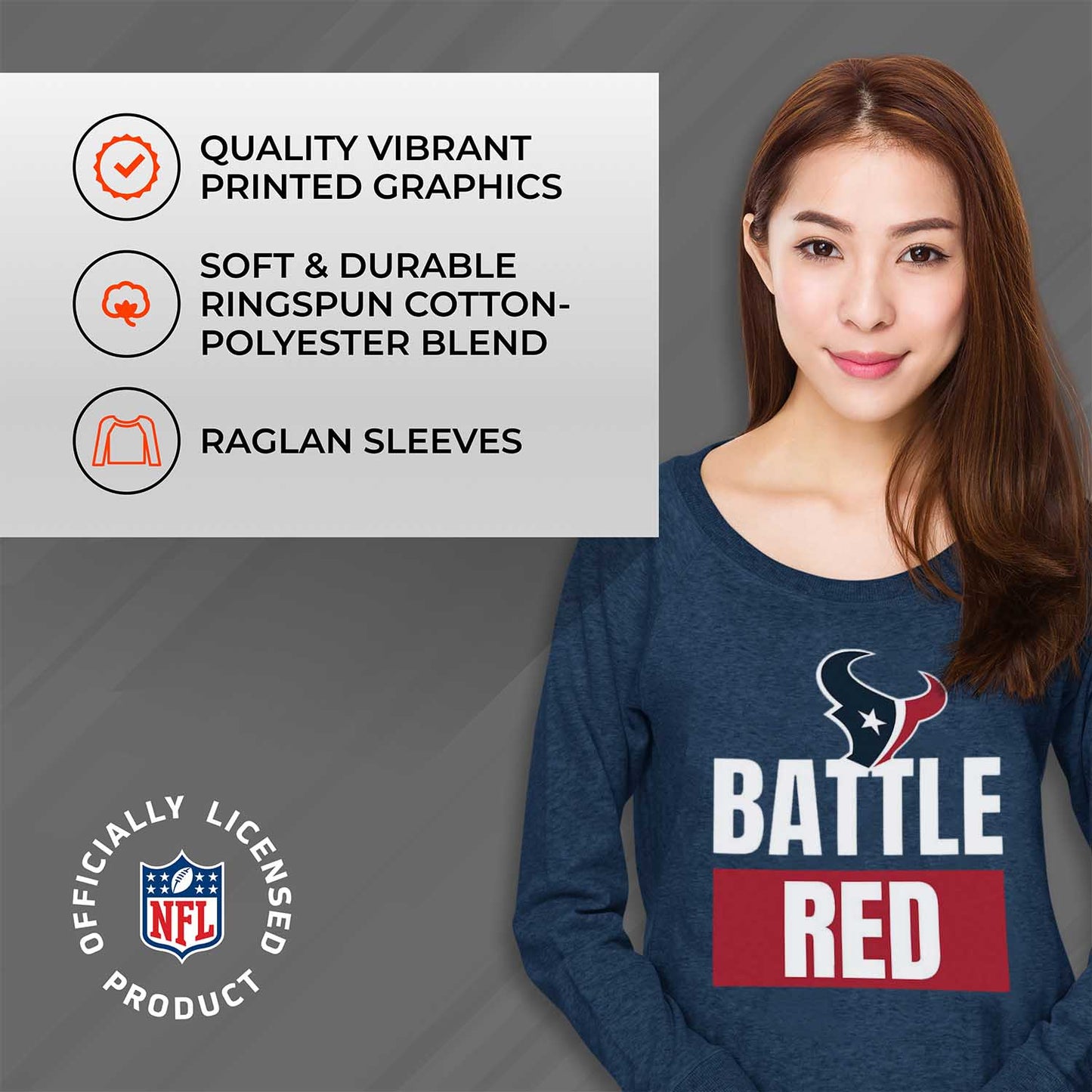 Houston Texans NFL Womens Plus Size Team Slogan Crew Neck - Navy