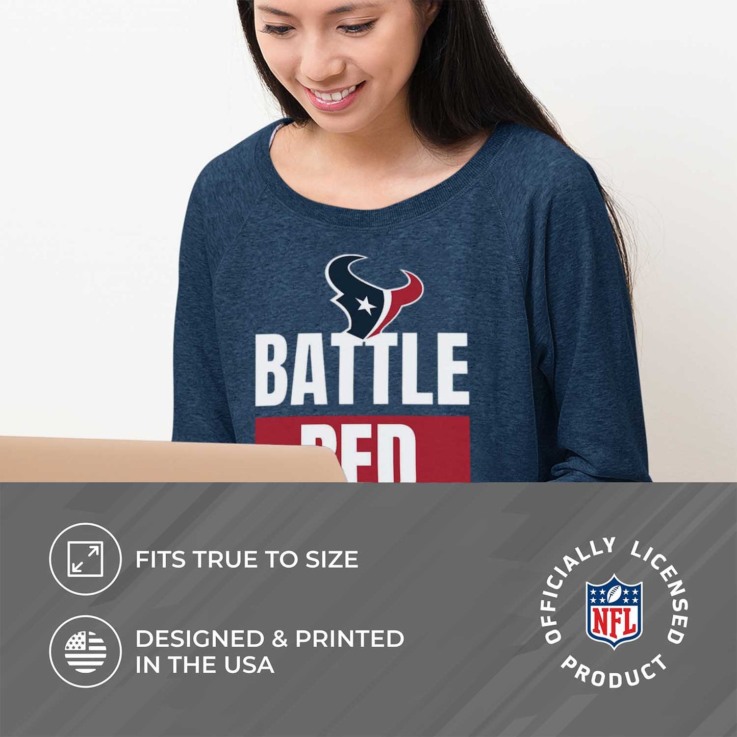 Houston Texans NFL Womens Plus Size Team Slogan Crew Neck - Navy