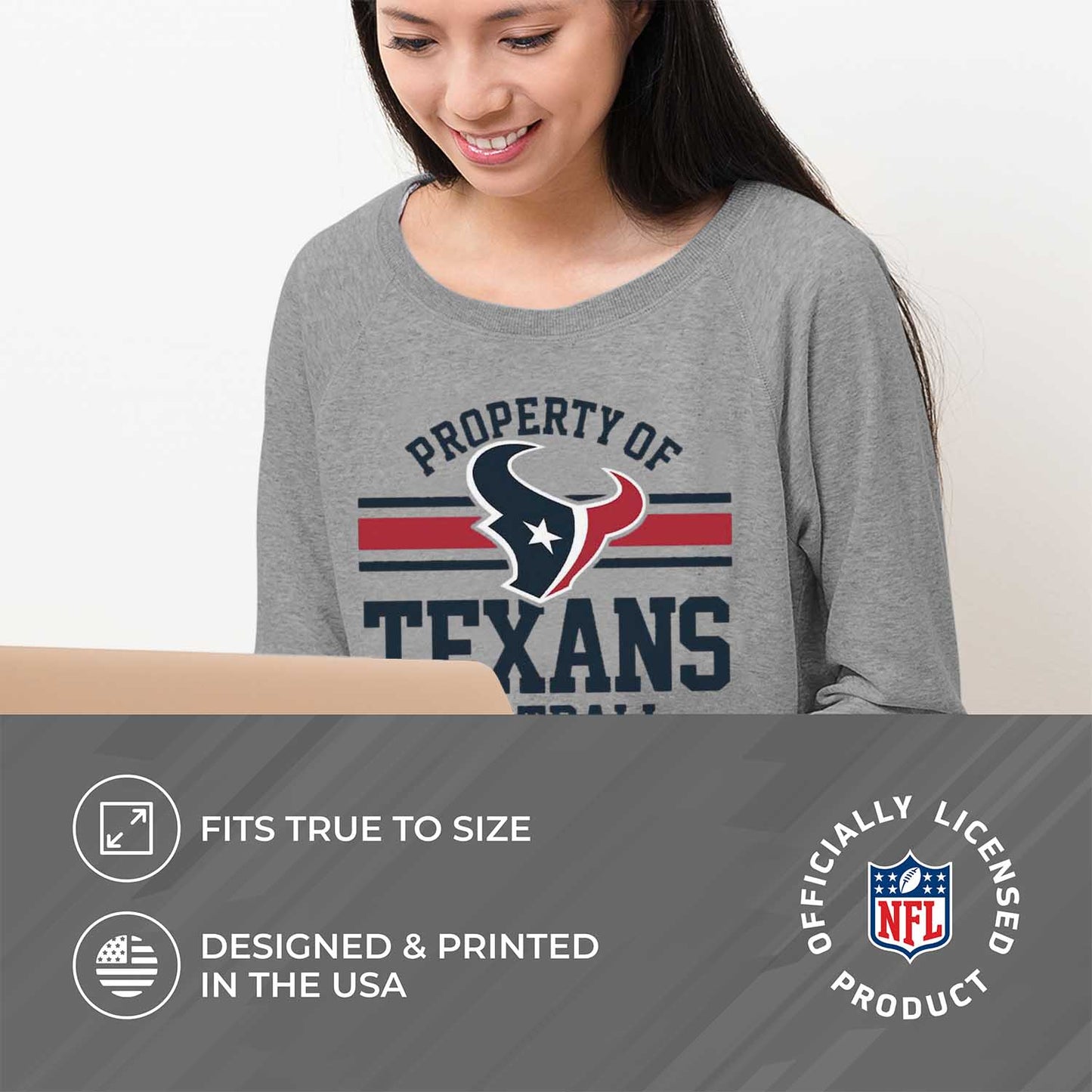 Houston Texans NFL Womens Plus Size Property of Lightweight Crew Neck - Sport Gray