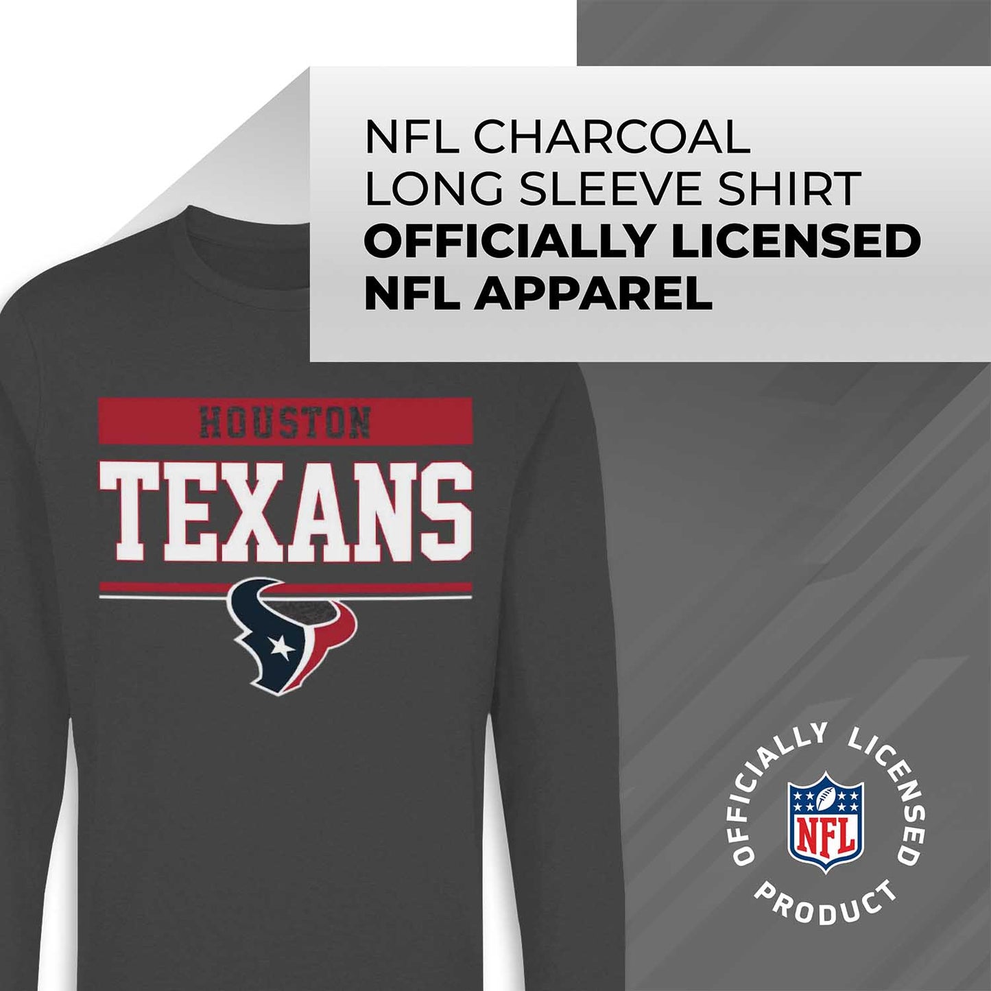 Houston Texans NFL Adult Charcoal Long Sleeve T Shirt - Charcoal