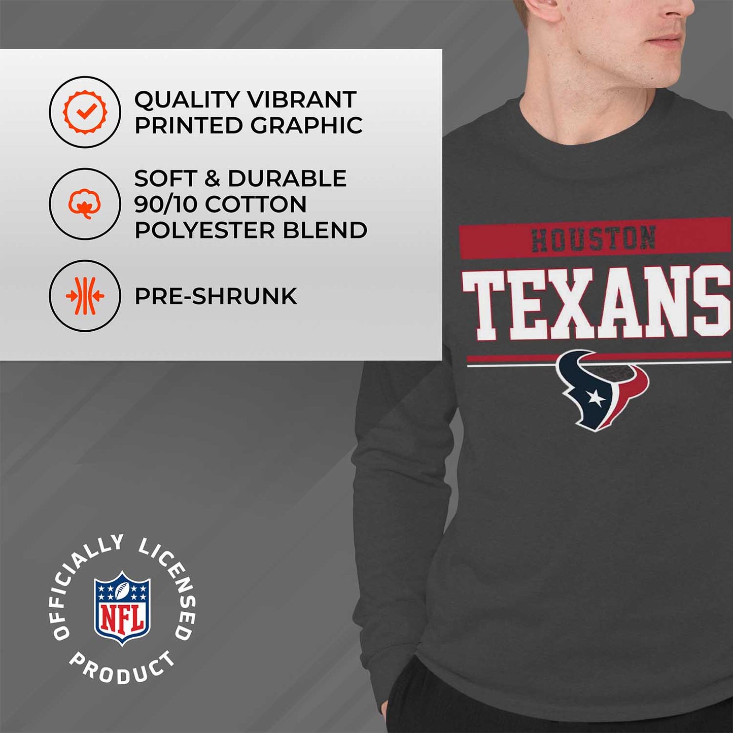 Houston Texans NFL Adult Charcoal Long Sleeve T Shirt - Charcoal