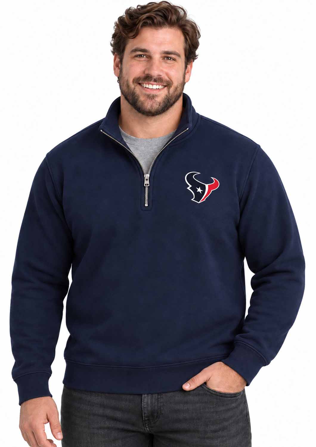 Houston Texans  NFL Men's Quarter Zip Fleece Pullover Unisex Sweatshirt - Navy