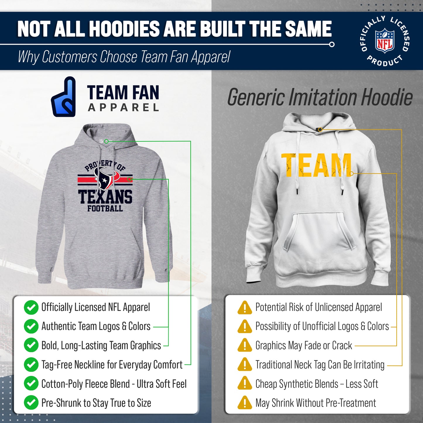 Houston Texans NFL Adult Property Of Hooded Sweatshirt - Sport Gray