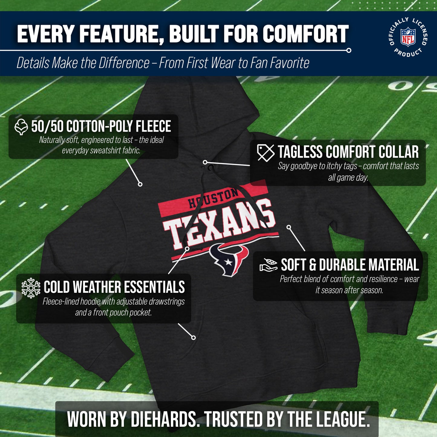 Houston Texans NFL Adult Gameday Charcoal Hooded Sweatshirt - Charcoal