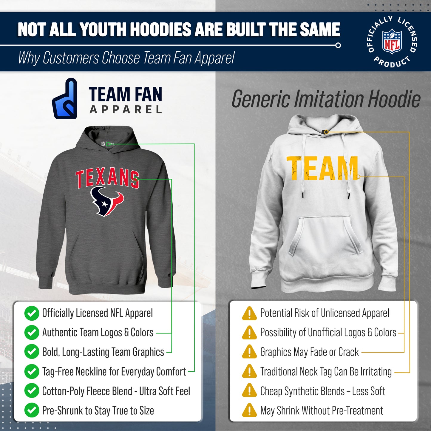 Houston Texans NFL Youth Home Team Hoodie- Kids Hooded Sweatshirt - Sport Gray
