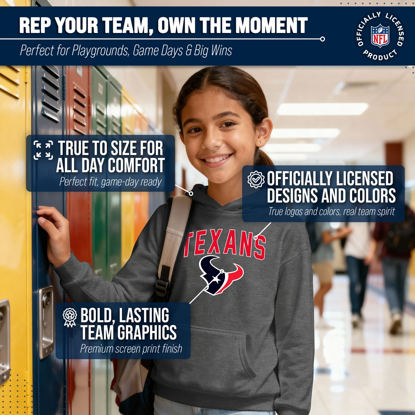 Houston Texans NFL Youth Home Team Hoodie- Kids Hooded Sweatshirt - Sport Gray