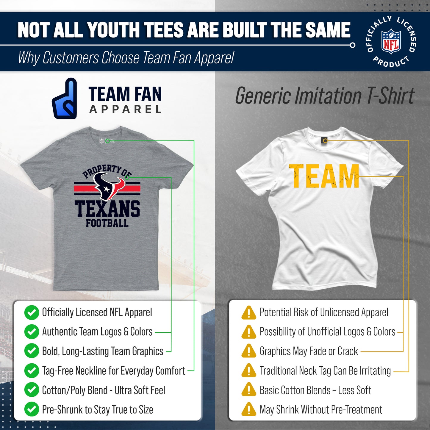 Houston Texans NFL Youth Property Of Short Sleeve Lightweight T Shirt - Sport Gray