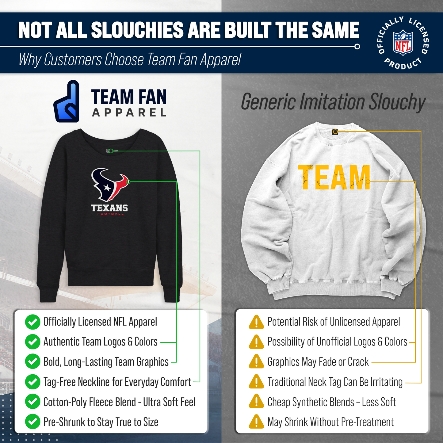 Houston Texans NFL Womens Ultimate Fan French Terry Slouchy Top- Raglan Sleeves - Charcoal