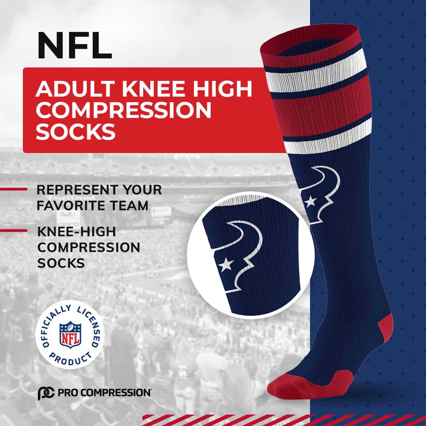 Houston Texans NFL Adult Knee High-Performance Socks - Navy