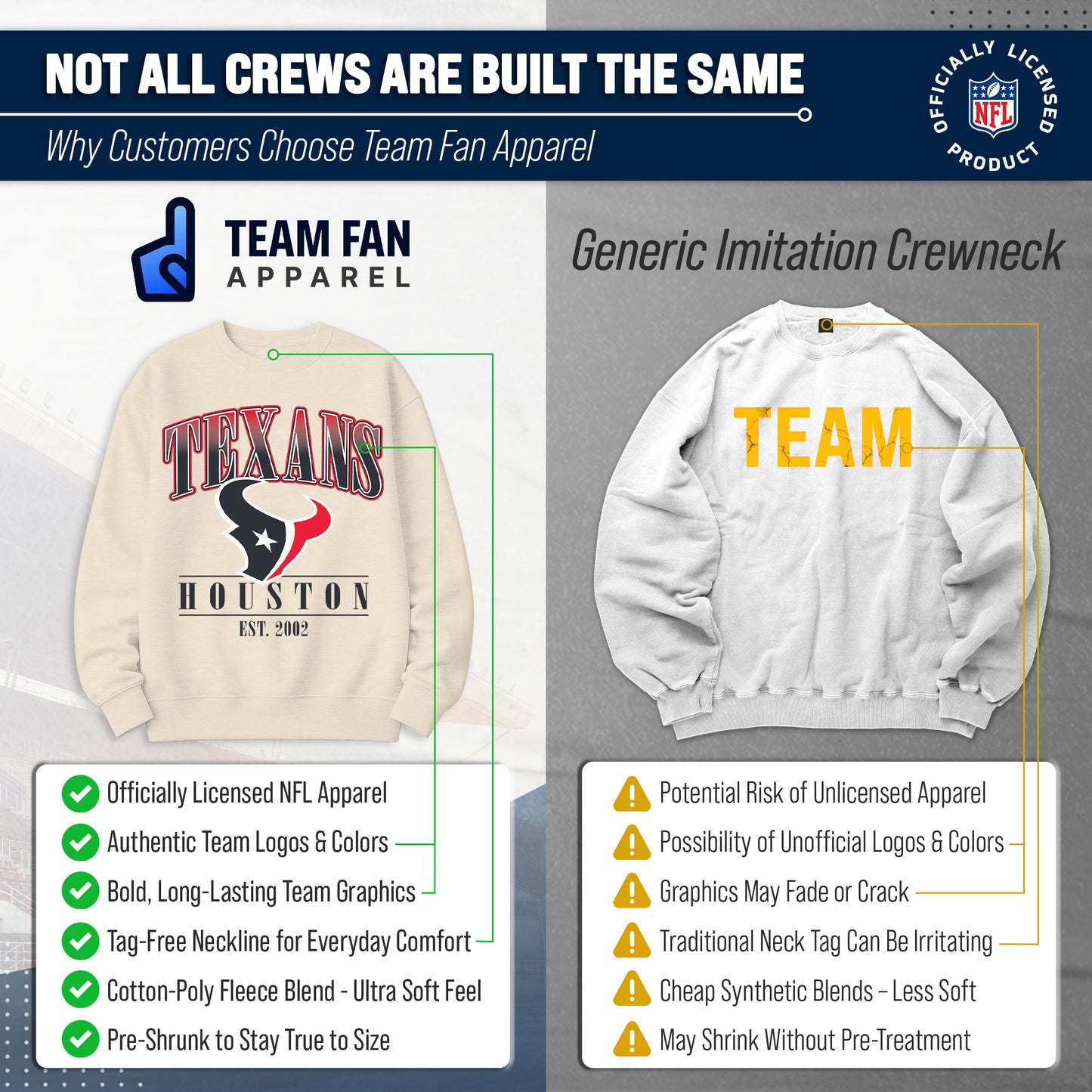 Houston Texans Womens NFL Starstruck Crewneck Pullover - Cream