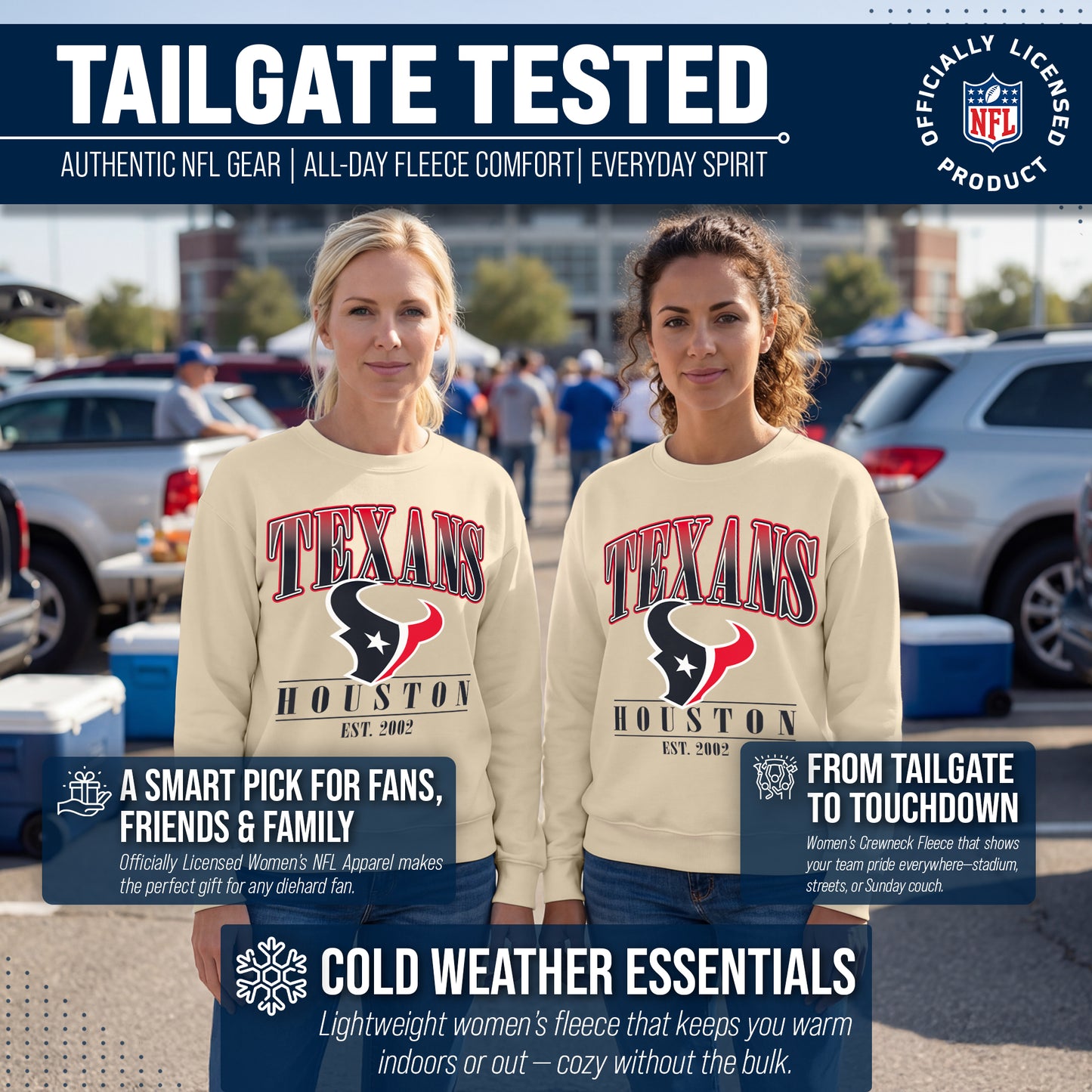 Houston Texans Womens NFL Starstruck Crewneck Pullover - Cream