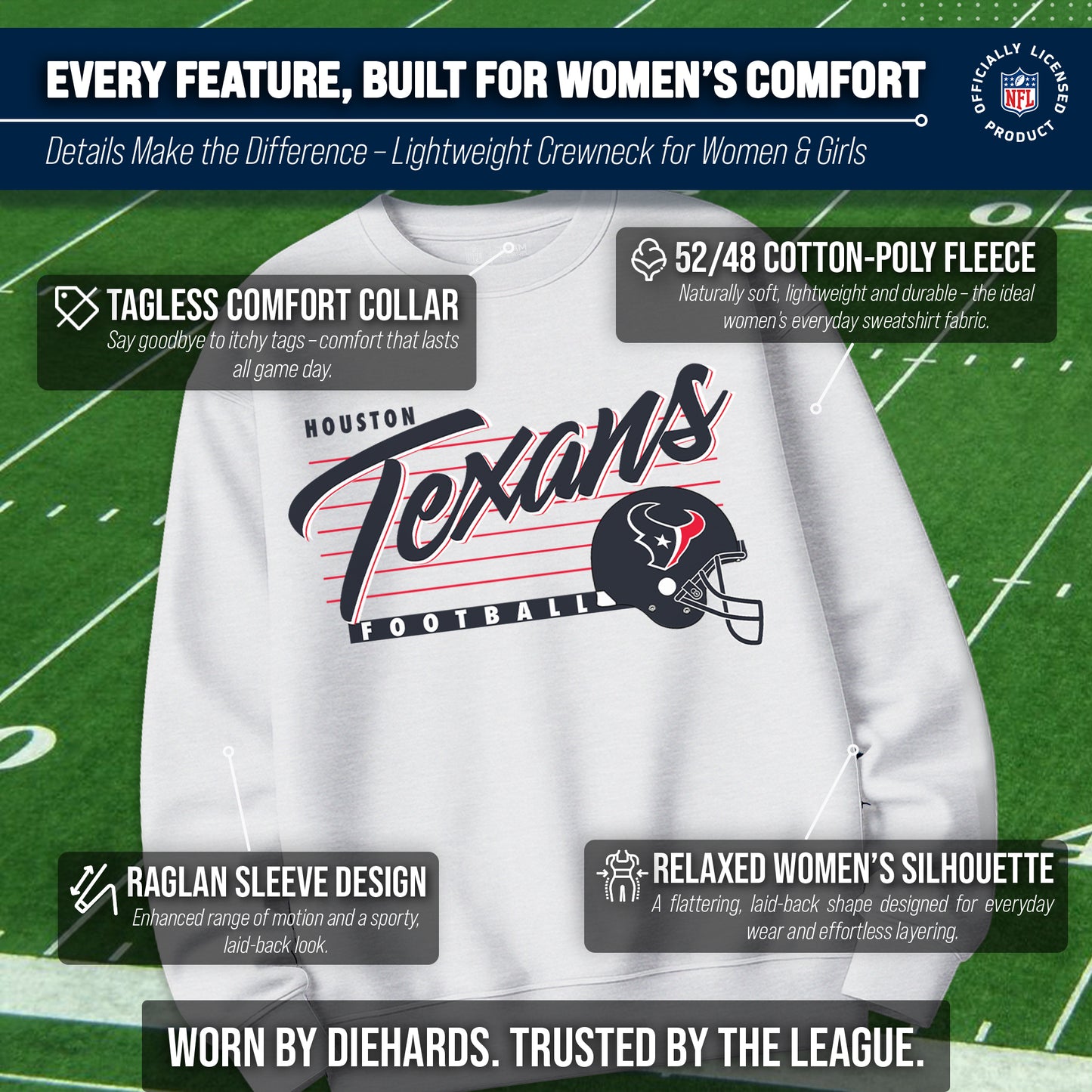 Houston Texans Womens NFL Scrimmage Line Crewneck Pullover - Gray Heather