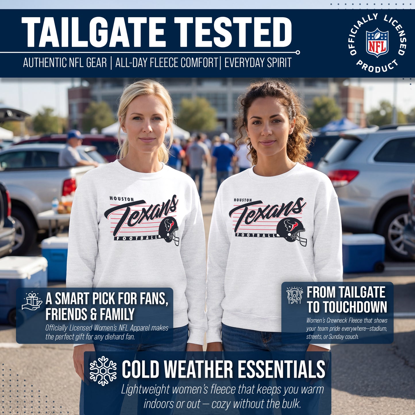 Houston Texans Womens NFL Scrimmage Line Crewneck Pullover - Gray Heather