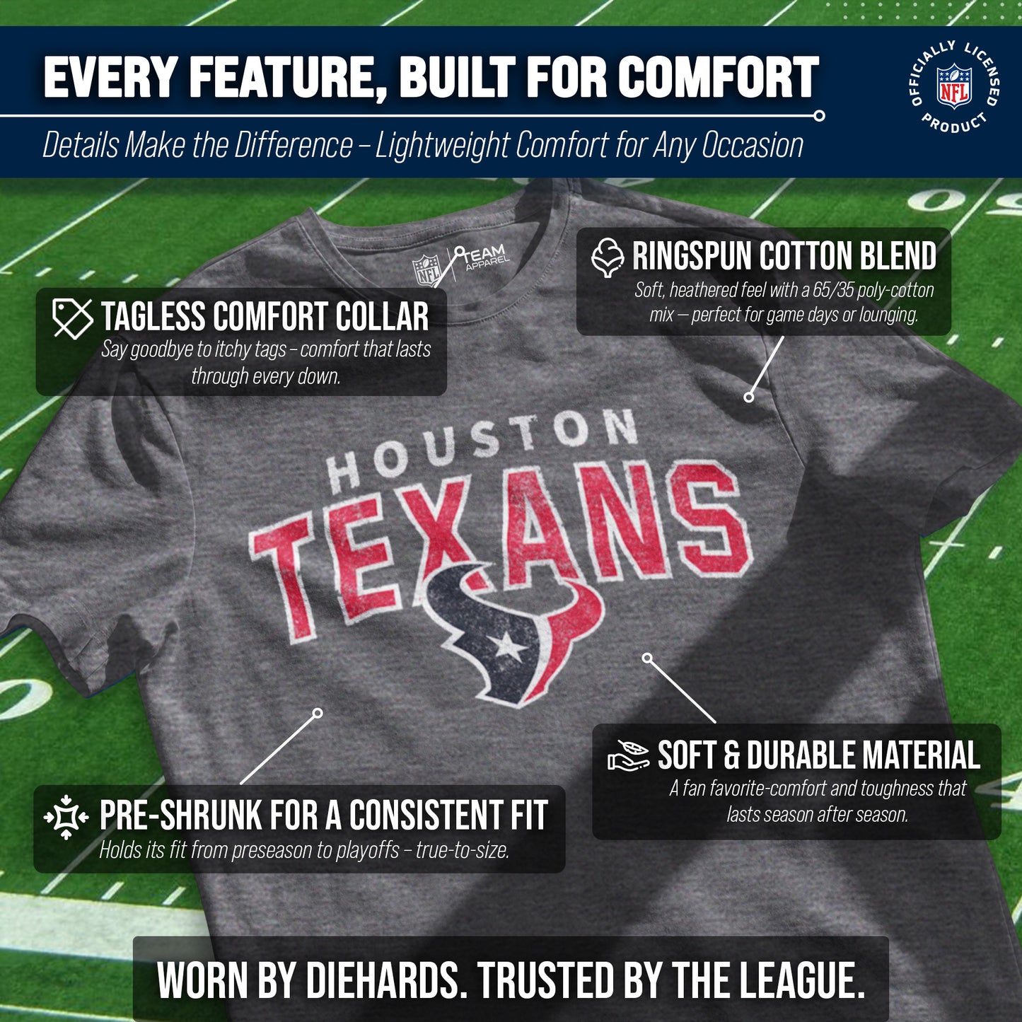 Houston Texans NFL Starting Fresh Short Sleeve Heather T-Shirt - Sport Gray