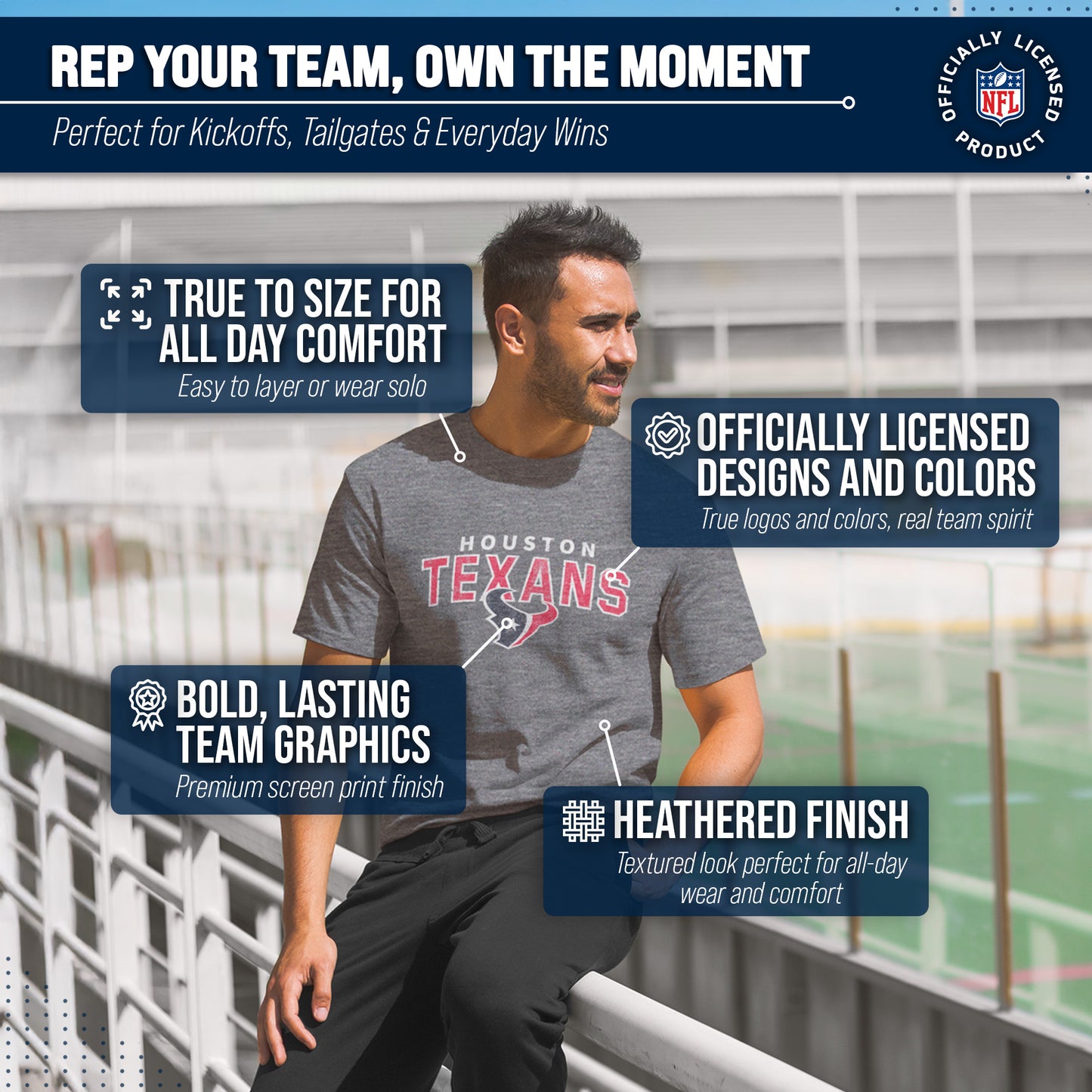 Houston Texans NFL Starting Fresh Short Sleeve Heather T-Shirt - Sport Gray