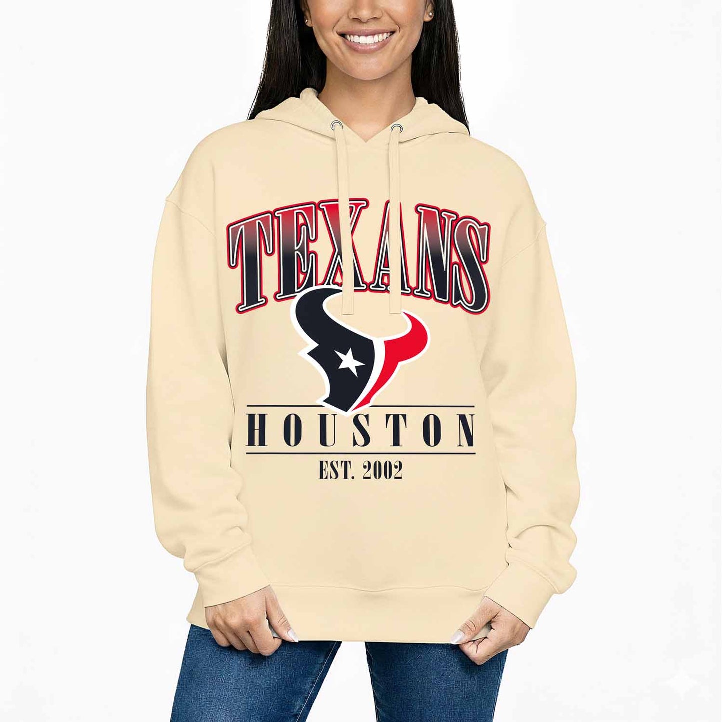 Houston Texans Team Fan Apparel NFL Women's  Starstruck Fleece Pullover Hoodie - Cream