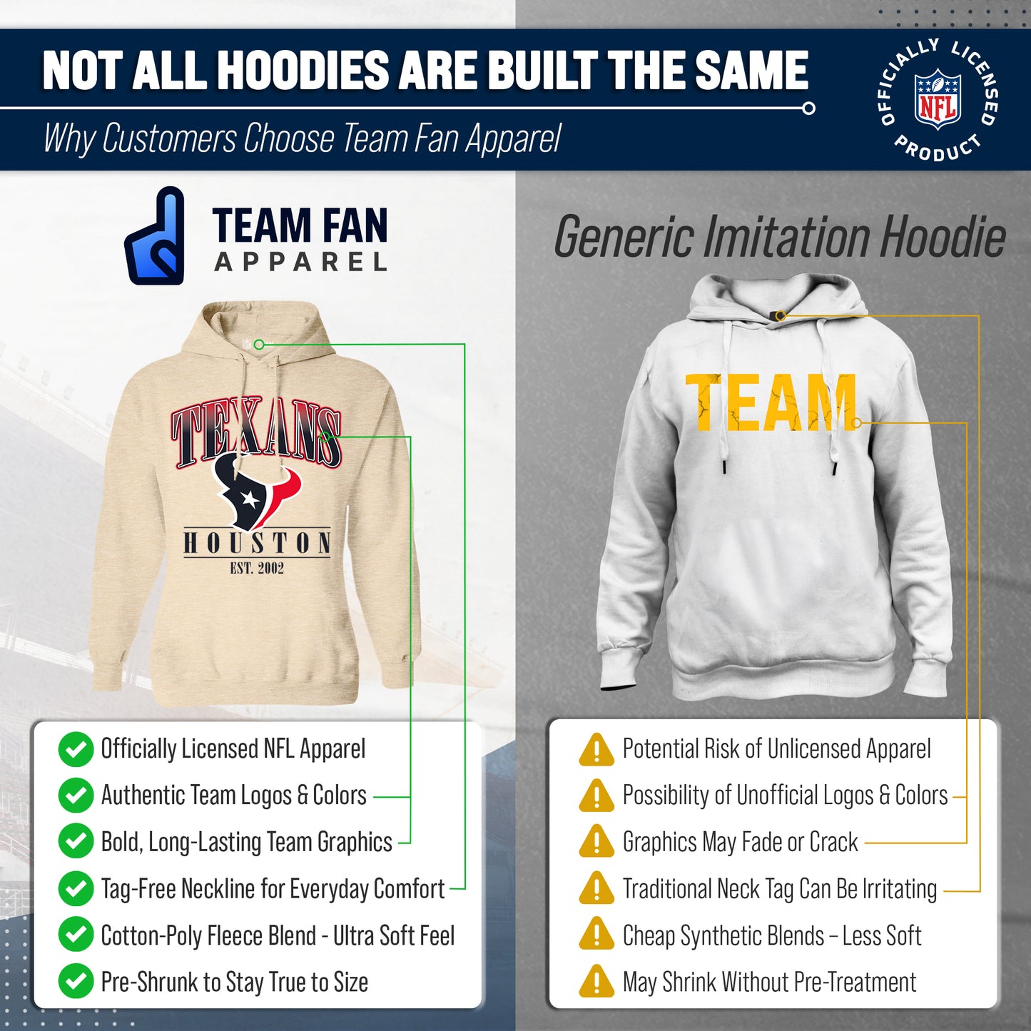 Houston Texans Team Fan Apparel NFL Women's  Starstruck Fleece Pullover Hoodie - Cream