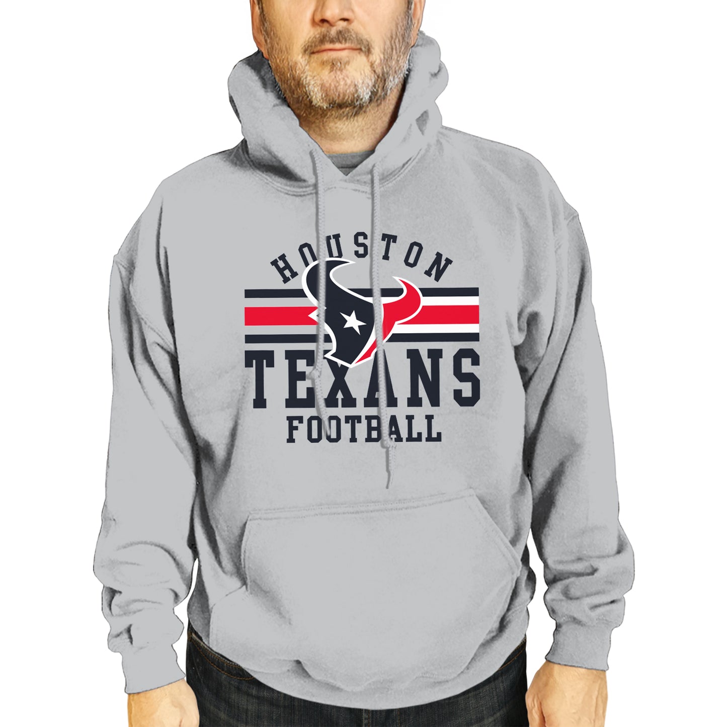 Houston Texans NFL Team Stripe Hooded Sweatshirt- Soft Pullover Sports Hoodie For Men & Women - Sport Gray