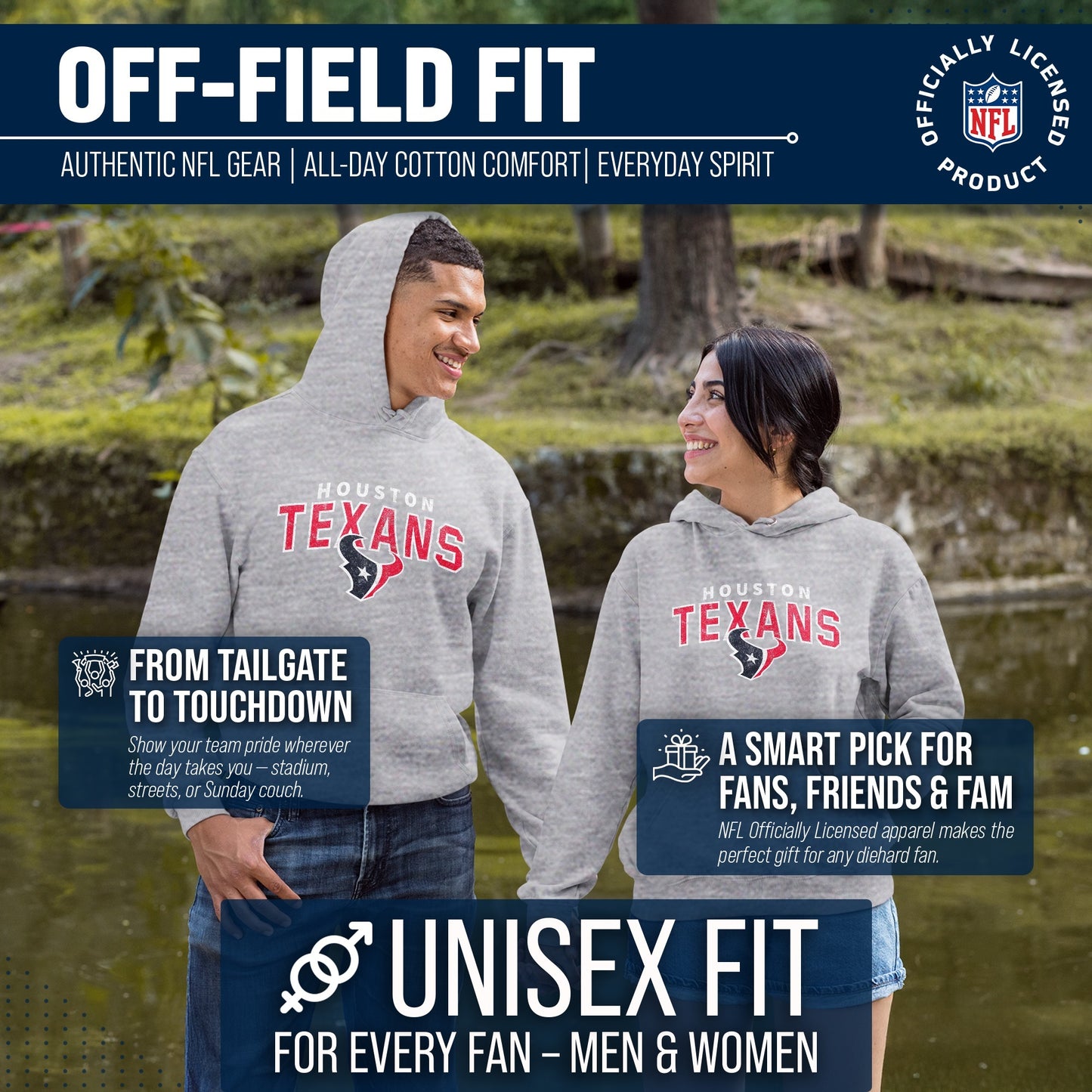 Houston Texans NFL Adult Unisex Starting Fresh Ultra Soft Fleece Hooded Sweatshirt - Athletic Heather