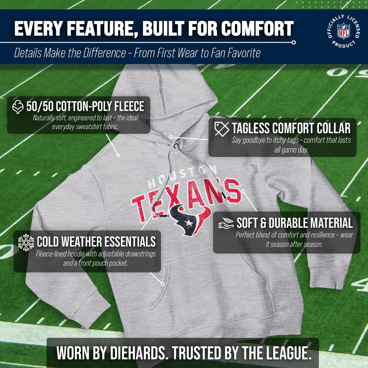 Houston Texans NFL Adult Unisex Starting Fresh Ultra Soft Fleece Hooded Sweatshirt - Athletic Heather