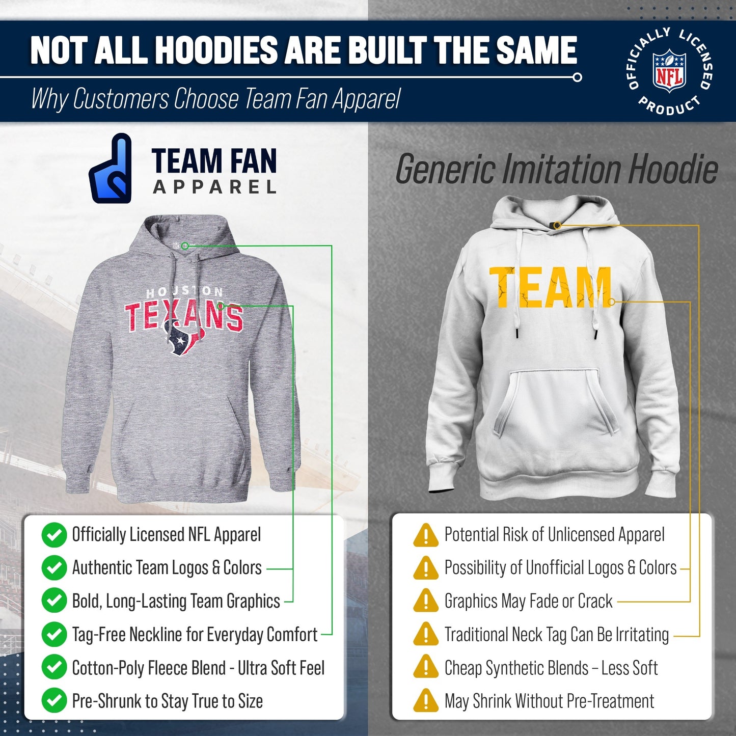 Houston Texans NFL Adult Unisex Starting Fresh Ultra Soft Fleece Hooded Sweatshirt - Athletic Heather
