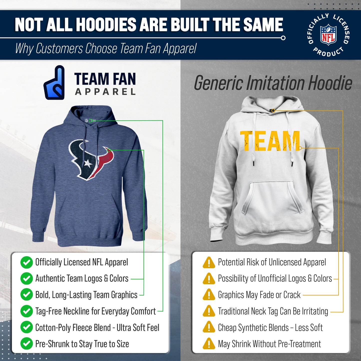 Houston Texans NFL Adult Unisex Modern Throwback Ultra Soft Fleece Hooded Sweatshirt - Navy