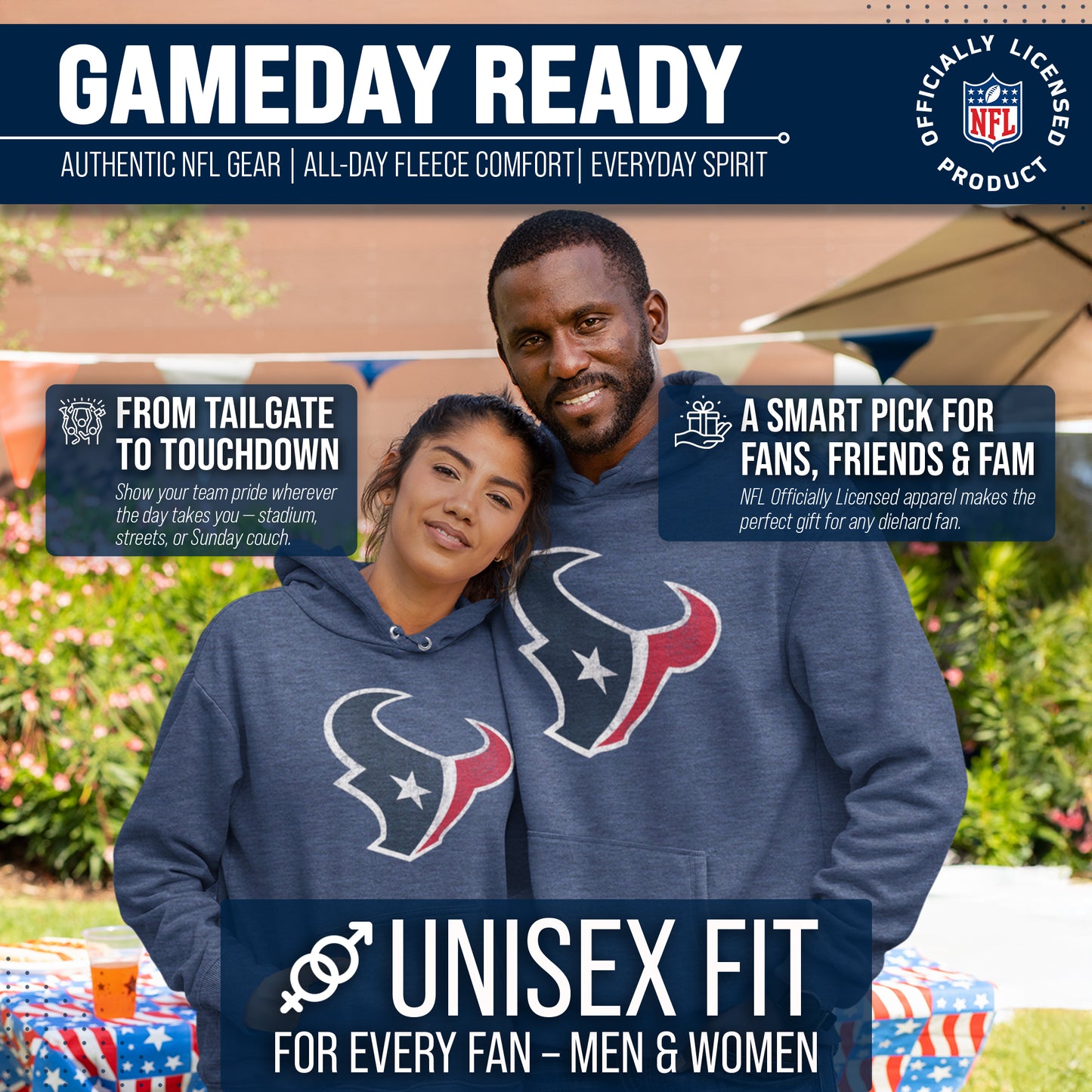 Houston Texans NFL Adult Unisex Modern Throwback Ultra Soft Fleece Hooded Sweatshirt - Navy