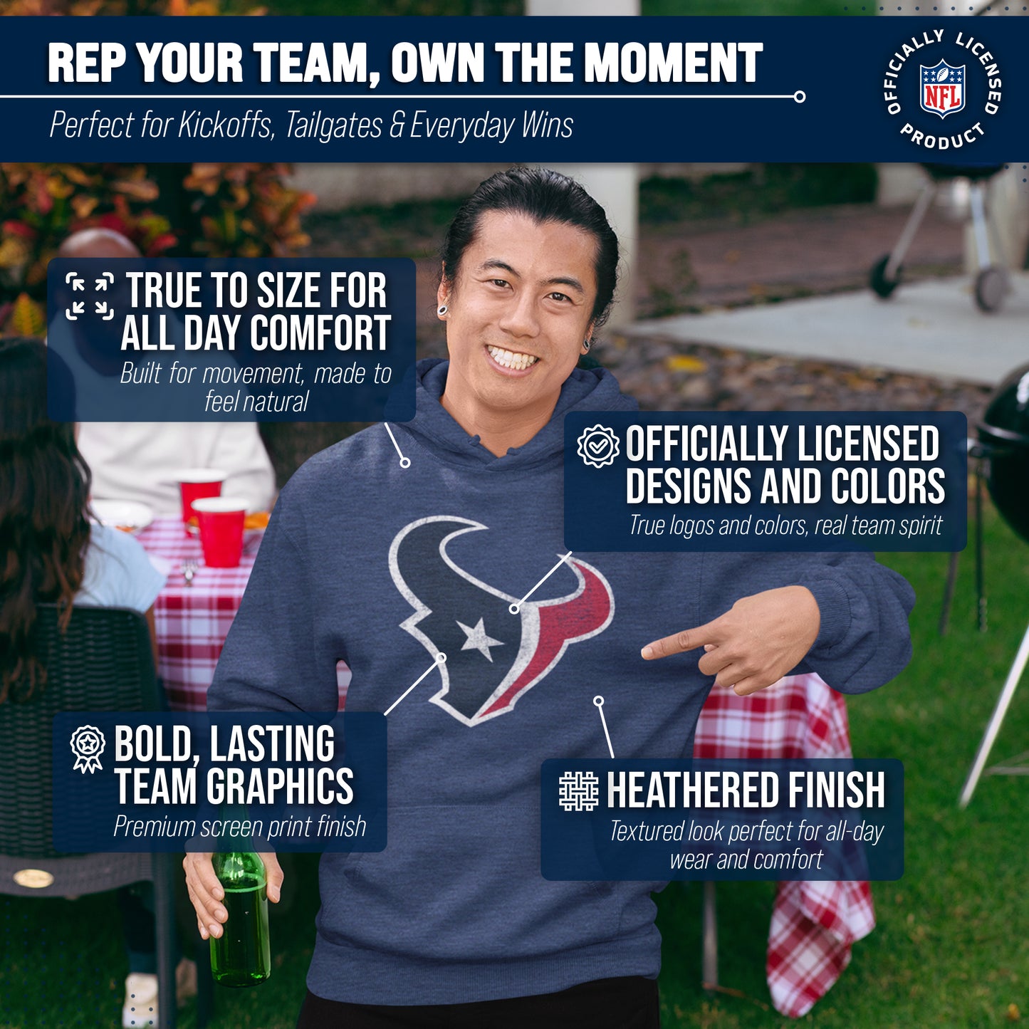 Houston Texans NFL Adult Unisex Modern Throwback Ultra Soft Fleece Hooded Sweatshirt - Navy