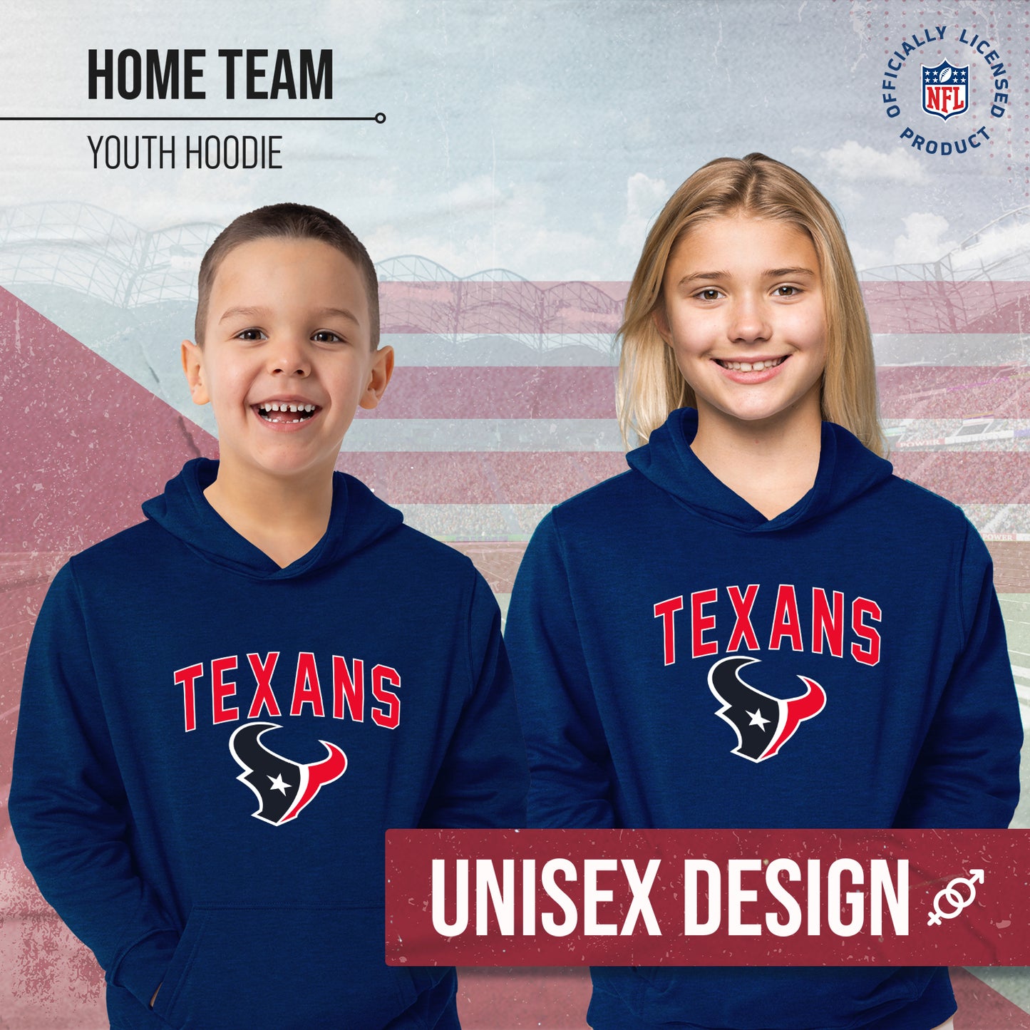 Houston Texans NFL Youth Home Team Hoodie- Kids Hooded Sweatshirt - Navy